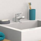 thumbnail of SPEED Waschtischarmatur mit Zugstange, Wasserhahn Bad mit Ablaufgarnitur, Mischbatterie Waschbecken in Weiß/Chrom