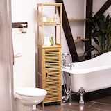 thumbnail of Relaxdays Badregal Bambus mit 5 Ablagen, Standregal mit Schranktür HxBxT: 170 x 33,5 x 28 cm, Badschrank stehend, natur
