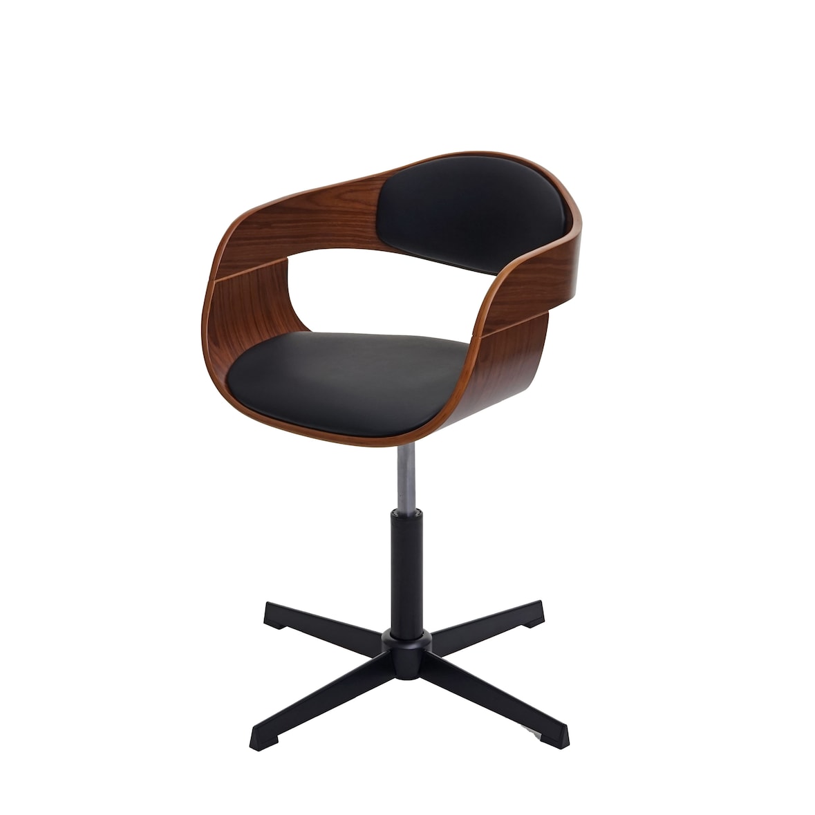 Eetkamerstoel HWC-H46, keukenstoel, in hoogte verstelbaar draaimechanisme bentwood FSC® ~ walnoot look, kunstleer zwart
