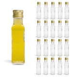 thumbnail of 20 mini glazen flessen 100ml met gouden schroefdop + 20 doosjes voor olie, azijn, alcohol, sauzen en monsters