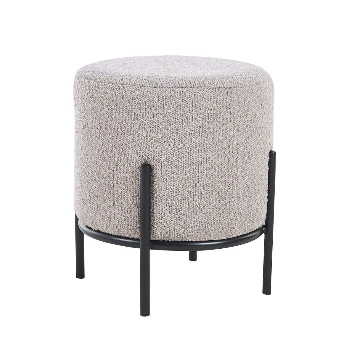 SalesFever Polsterhocker rund Ø35 cm | Bezug Bouclé Stoff | Design-Gestell aus Metall | B 35 x T 35 x H 38 cm | taupe – schwarz