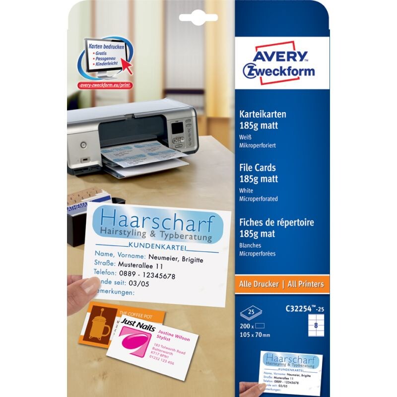 AVERY Zweckform Inkjet/Laser Karteikarte, 105 x 70 mm, weiß