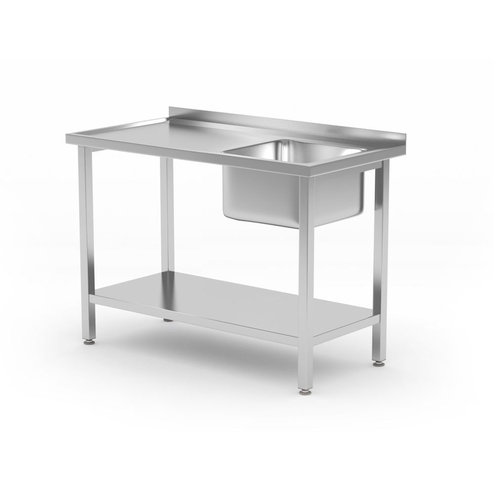 HENDI Spoeltafel met legplank, met bouten, Kitchen Line, Spoelbak aan de rechterkant, 1000x600x(H)850mm