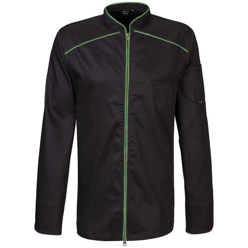 220 - Kochjacke langarm, 2-wege RV, Fb. schwarz mit farbiger Paspel : lemon green 65% Polyester 35%Baumwolle 220 g/m² M