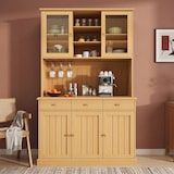 thumbnail of Merax Buffetkast 120 x 40 x 191 cm, hoge vitrinekast met glazen deuren, barvak, glashouder, stopcontacten, USB-A en USB-C, naturel