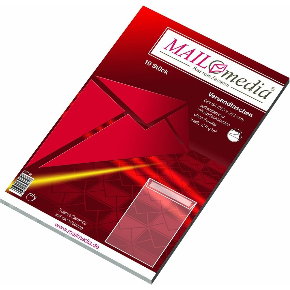 Versandtaschen B4 120g/qm haftklebend weiß VE=25x10 Stück