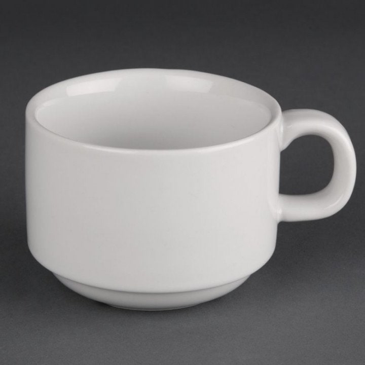 Lot de 24 tasses empilables 200 ml, en porcelaine blanche