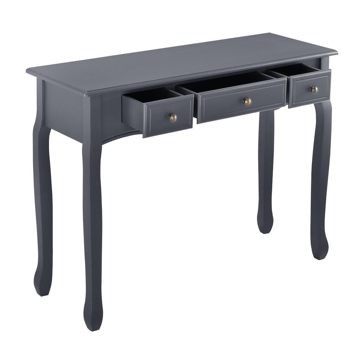 Helloshop26 - Mesa de consola para hall de entrada ou sala de estar com 3 gavetas MDF pés de pinho 100 cm cinza escuro 03_0004178