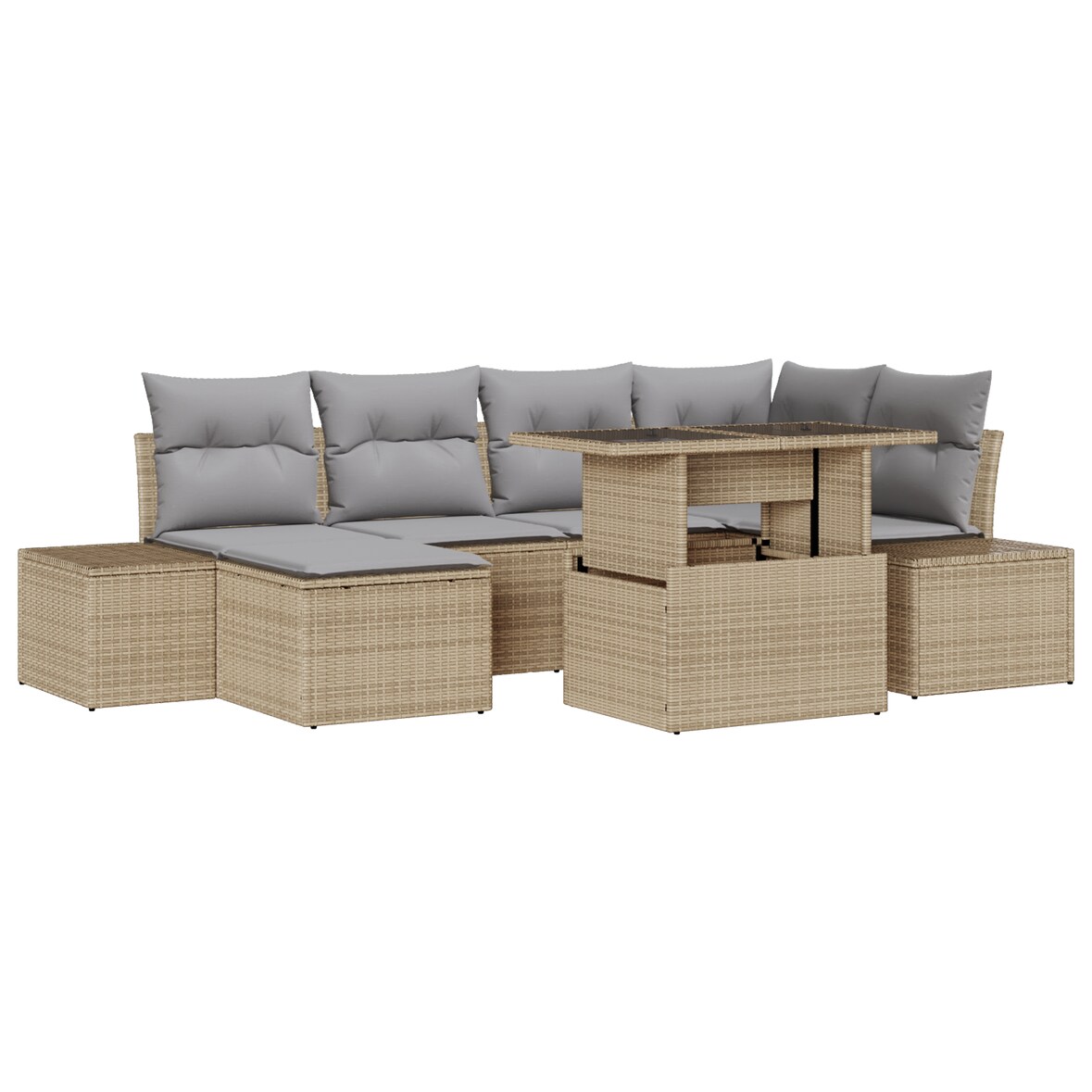vidaXL 7-teiliges Garten-Sofa-Set mit Kissen aus beigem Poly-Rattan