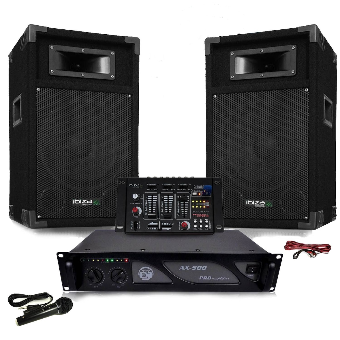 Pack Sono DJ500-AX-BT ampli + HP 500W Table de mix