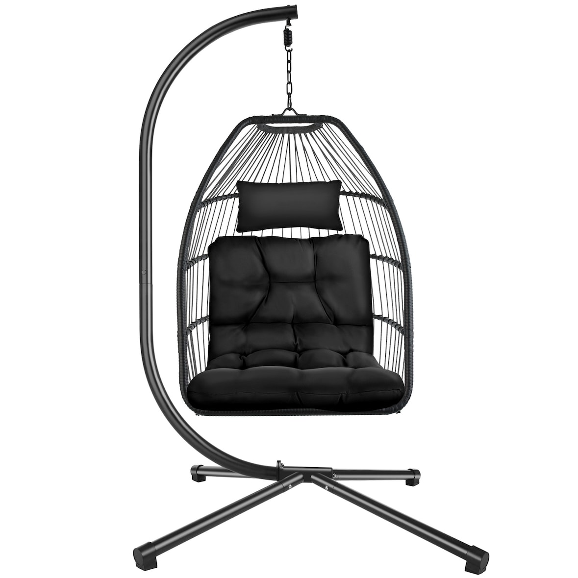 tectake Fauteuil suspendu Ariane avec structure et coussin 160kg - noir - 404981
