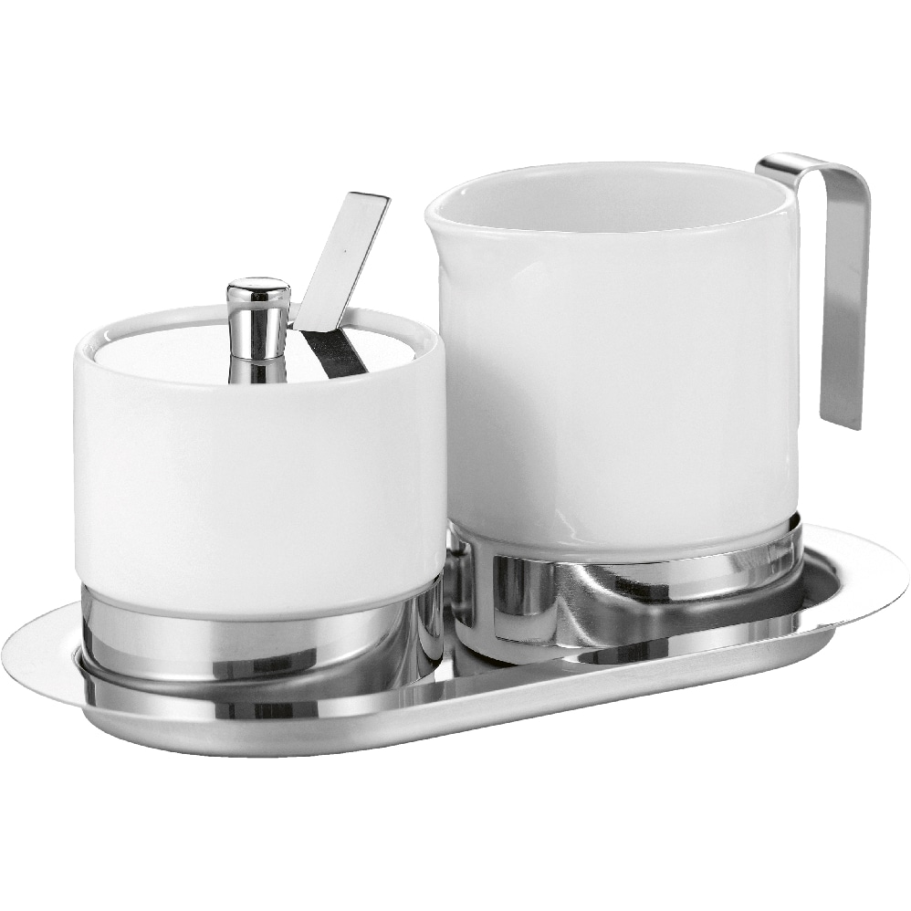 5-teiliges Zucker- und Sahneset ADAM, aus weißem Porzellan und Edelstahl