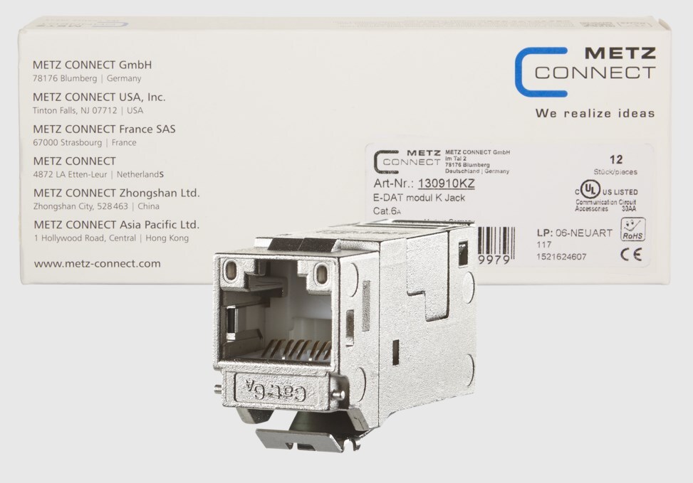 METZ CONNECT E-DAT modul Keystone Cat.6A Jack 180°, 12er VPE