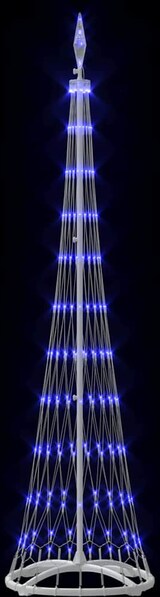 Ein beleuchteter Turm mit blauen Lichtern.
