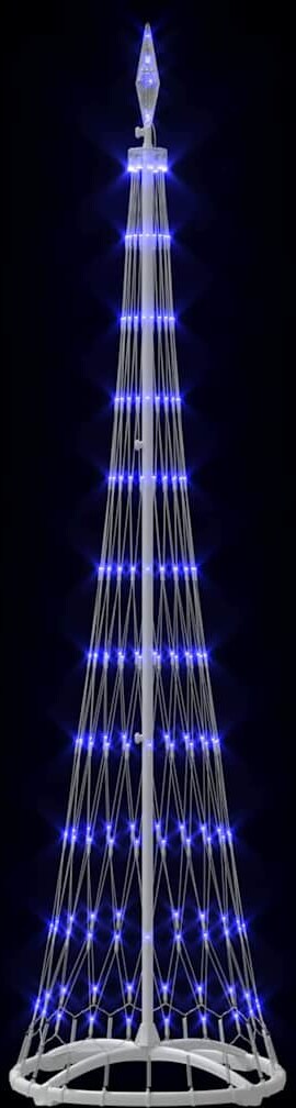 Ein beleuchteter Turm mit blauen Lichtern.
