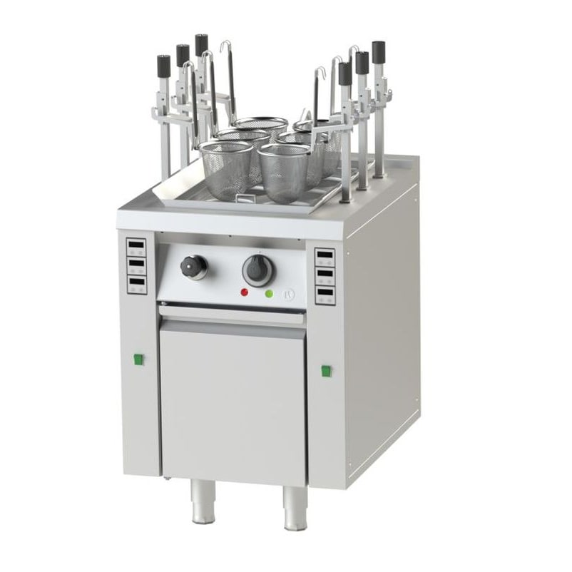 Cocedor de pasta eléctrico KBS Asia, 6 cestas para pasta, 2 zonas de calentamiento, elevación automática, 600 x 750 x 850 mm