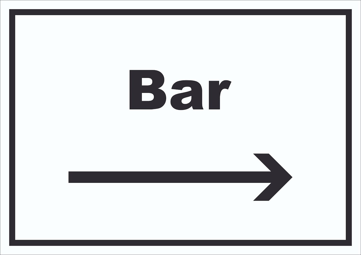 Bar Schild mit Text und Richtungspfeil rechts Pub Kneipe waagerecht A1 (594x841mm)