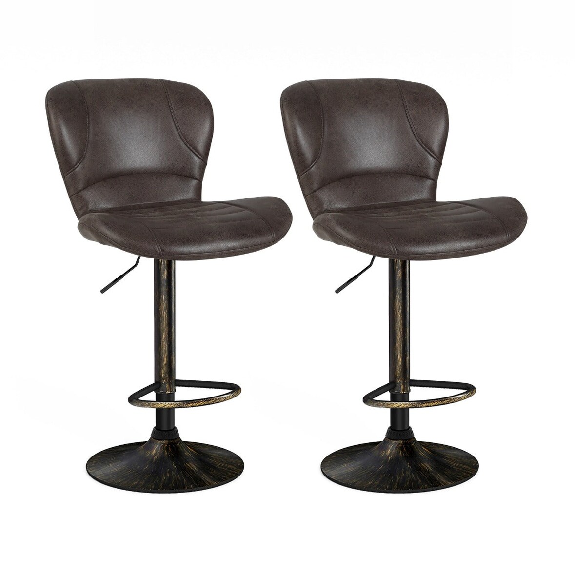 Helloshop26 - Lot de 2 tabourets de bar réglables 44 x 46,5 x 87-108 cm confortables pivotants style vintage en métal marron 20_0014187
