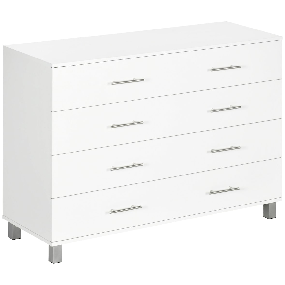HOMCOM cómoda con 4 cajones cómoda de dormitorio de madera con patas cómoda de noche moderno para salón oficina entrada 112x38,2x81 cm blanco
