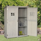 thumbnail of Cobertizo de Madera Caseta de Jardín Exterior Armario Herramientas de Jardinería con Estantes Doble Puerta Ventanas y Techo Asfáltico 127,5x50x164 cm