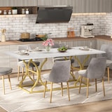 thumbnail of Esstisch 200x80cm für 8–10 Personen, modernes Marmordesign, wasserfest und kratzfest, goldfarbene Metallbeine