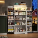 thumbnail of Küchenschrank Weiß 60x35x128 cm mit LED-Sensorleuchte, höhenverstellbaren Einlegeböden und Kippschutz, MDF wasserfest mit Türen und Ablagen