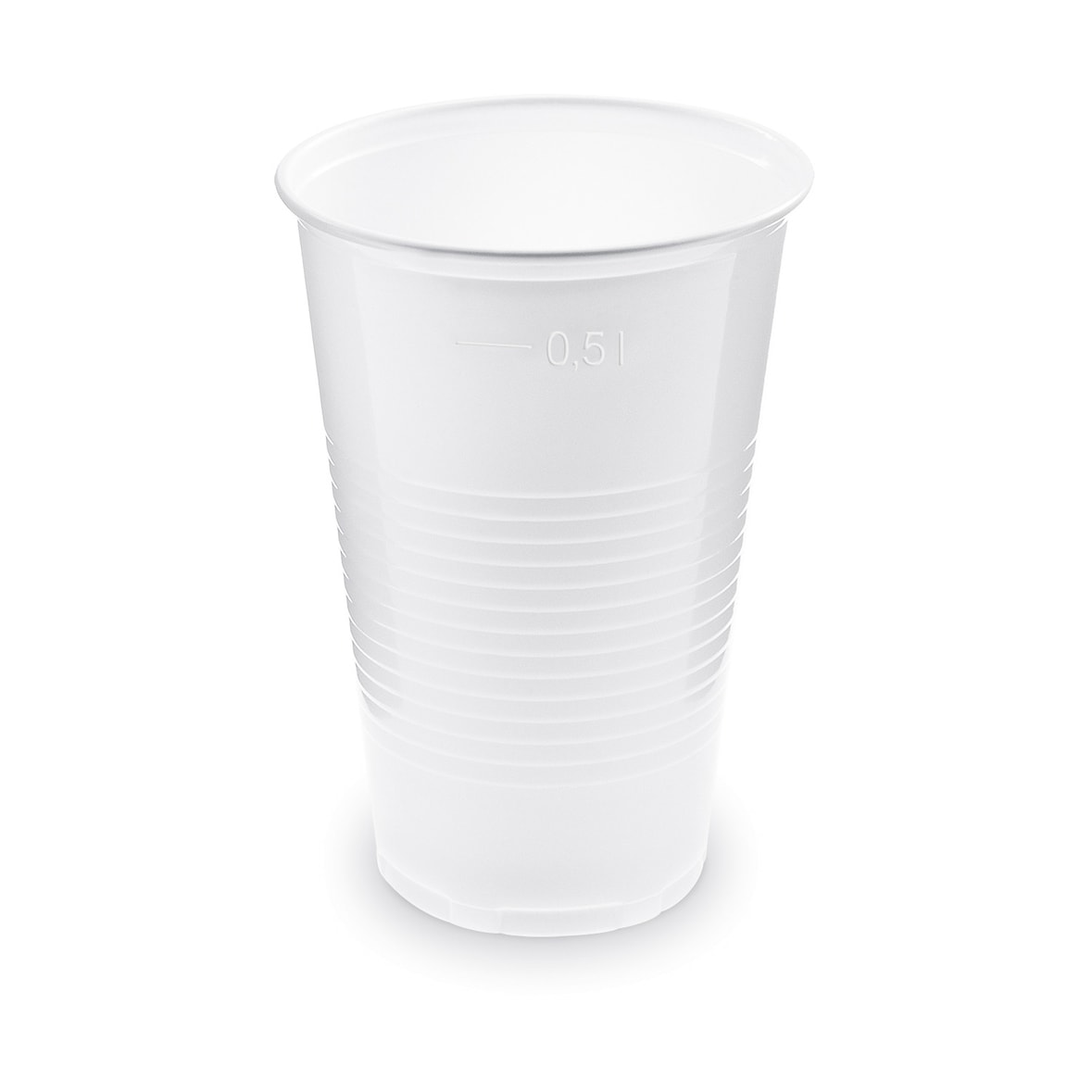 500x Trinkbecher Getränkebecher weiß mit Eichstrich bei 0,5l | 500 ml PP