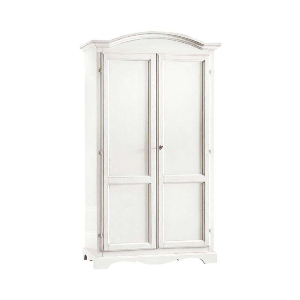 shopinnovativo -Armadio appendiabiti con 2 ante e con bastone arte povera in legno massello e mdf con rifinitura in bianco 107x55x197 H