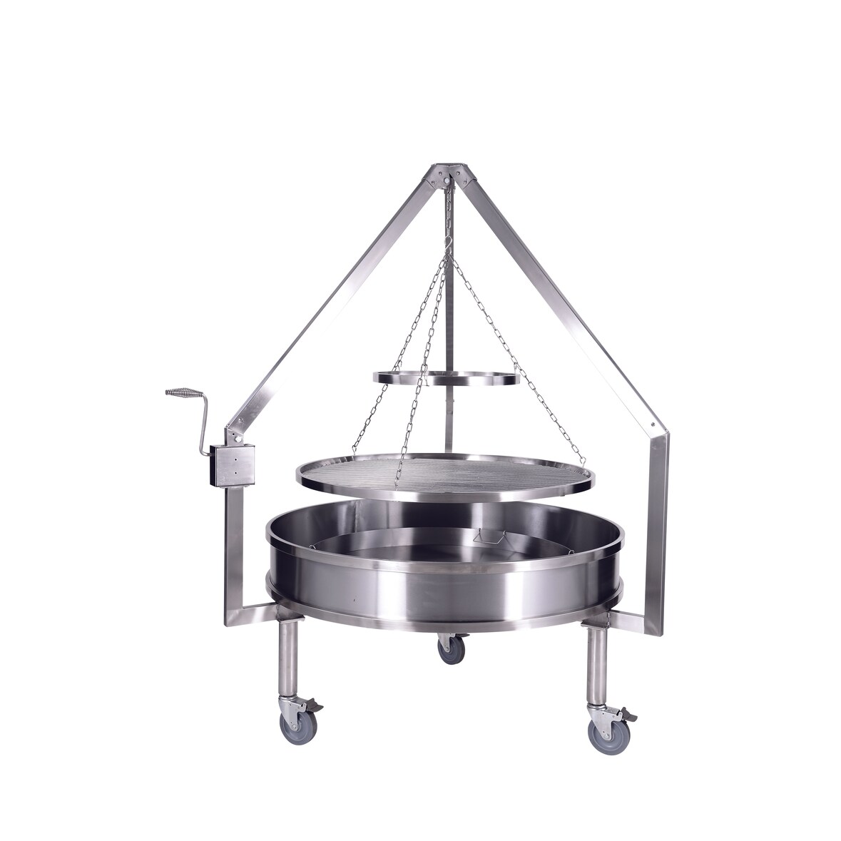METRO Professional Grelhador a carvão, aço inoxidável, Ø 109 cm, 142.4 x 125.7 x 183.4 cm, fácil de limpar, com rodas e travões, prateado