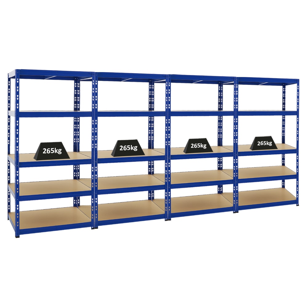 PROREGAL 4x Schwerlastregal Tiger | HxBxT 180x90x60 cm | Fachlast 265kg | Blau | Stecksystem Lagerregal Regalsystem 4 Stk.