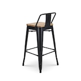 thumbnail of Lot de 4 tabourets de bar en métal noir mat style industriel avec dossier et assise en bois clair - Hauteur 66cm