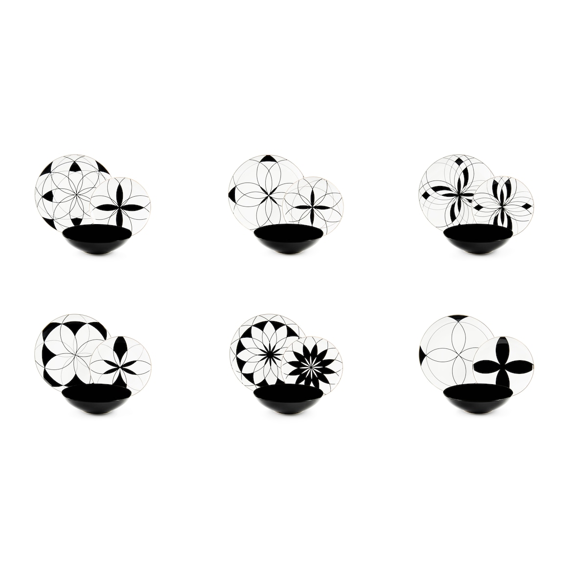 Excelsa 18-Teiliges Geschirrset Euclide Porzellan Weiß Und Schwarz