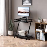 thumbnail of Tavolo Scrivania Porta PC Piano Tastiera a Scomparsa e 4 Ruote, Nero