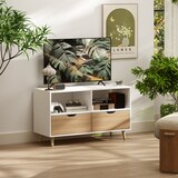 thumbnail of TV Lowboard 99x39x58 cm mit 2 Schubladen und offenen Fächern Kabelmanagement Spanplatte Weiß für Wohnzimmer modern