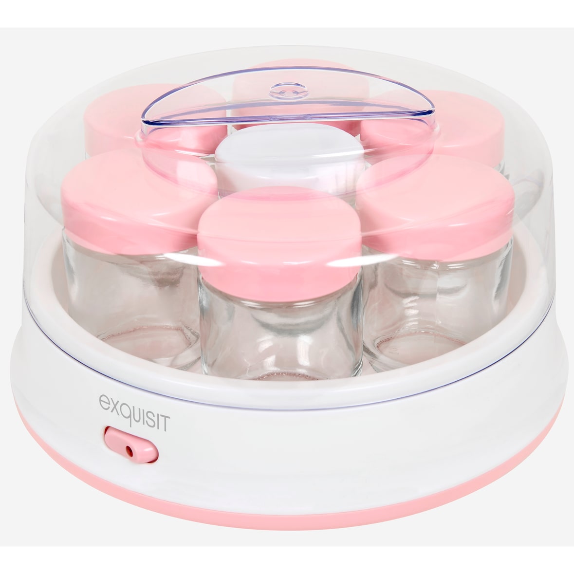 Exquisit Joghurtbereiter YM 3101 wep | 7 Portionsgläser | 15 Watt mit PTC-Heizelement | weiß-rosa