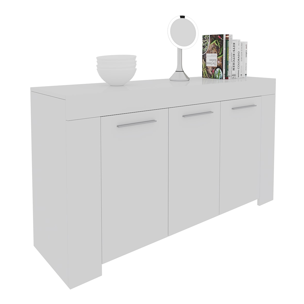 Credenza 3 Ante Design Con 5 Vani Capienti Multi Spazio Stile Moderno Nairobi Per Soggiorno Cucina Sala Da Pranzo, Mobile Tv 144 x 80 x 42 cm Bianco