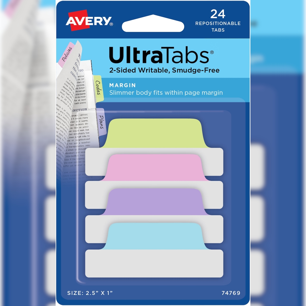 AVERY Haftstreifen UltraTabs 63,5x25,4 mm pastellfarben VE=20x24 Stück