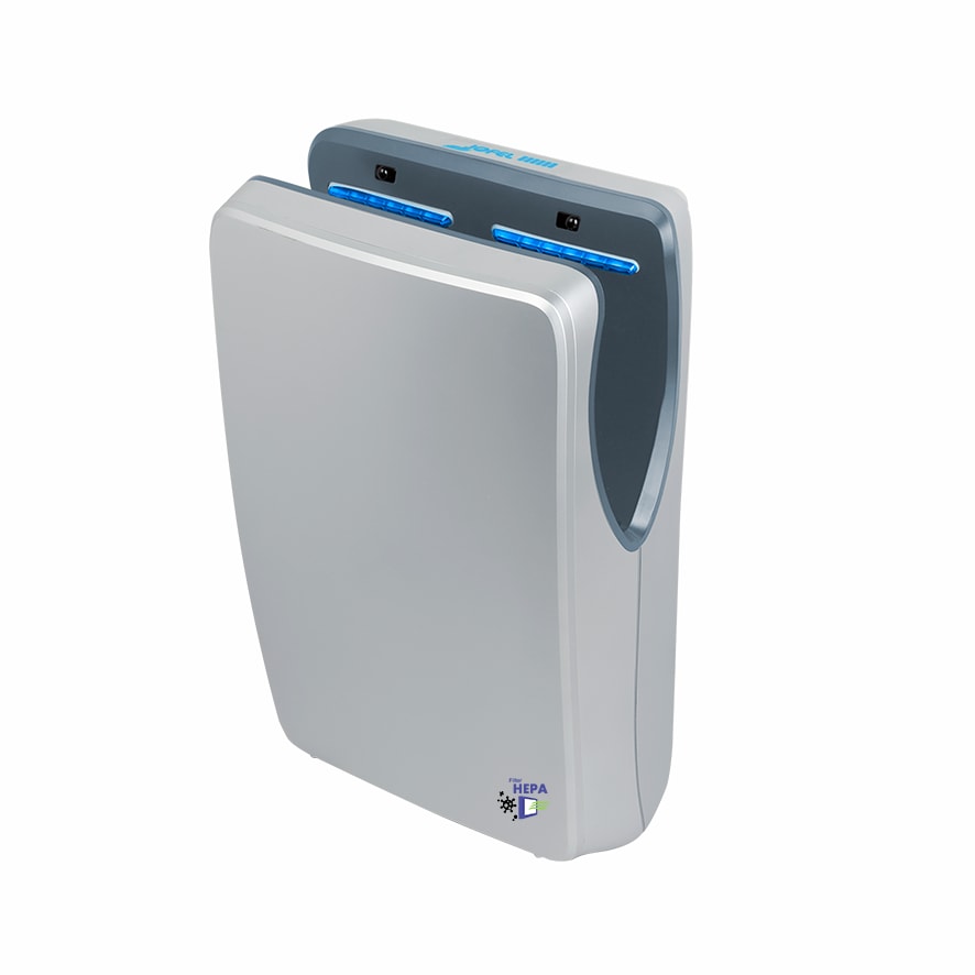 Jofel - Secamanos Óptico de Alto Rendimiento (540 Km/h) 1500W, Rápido, Depósito Recogeaguas, Jet Smart Carcasa ABS Antibacteriana, AA24550, Plata