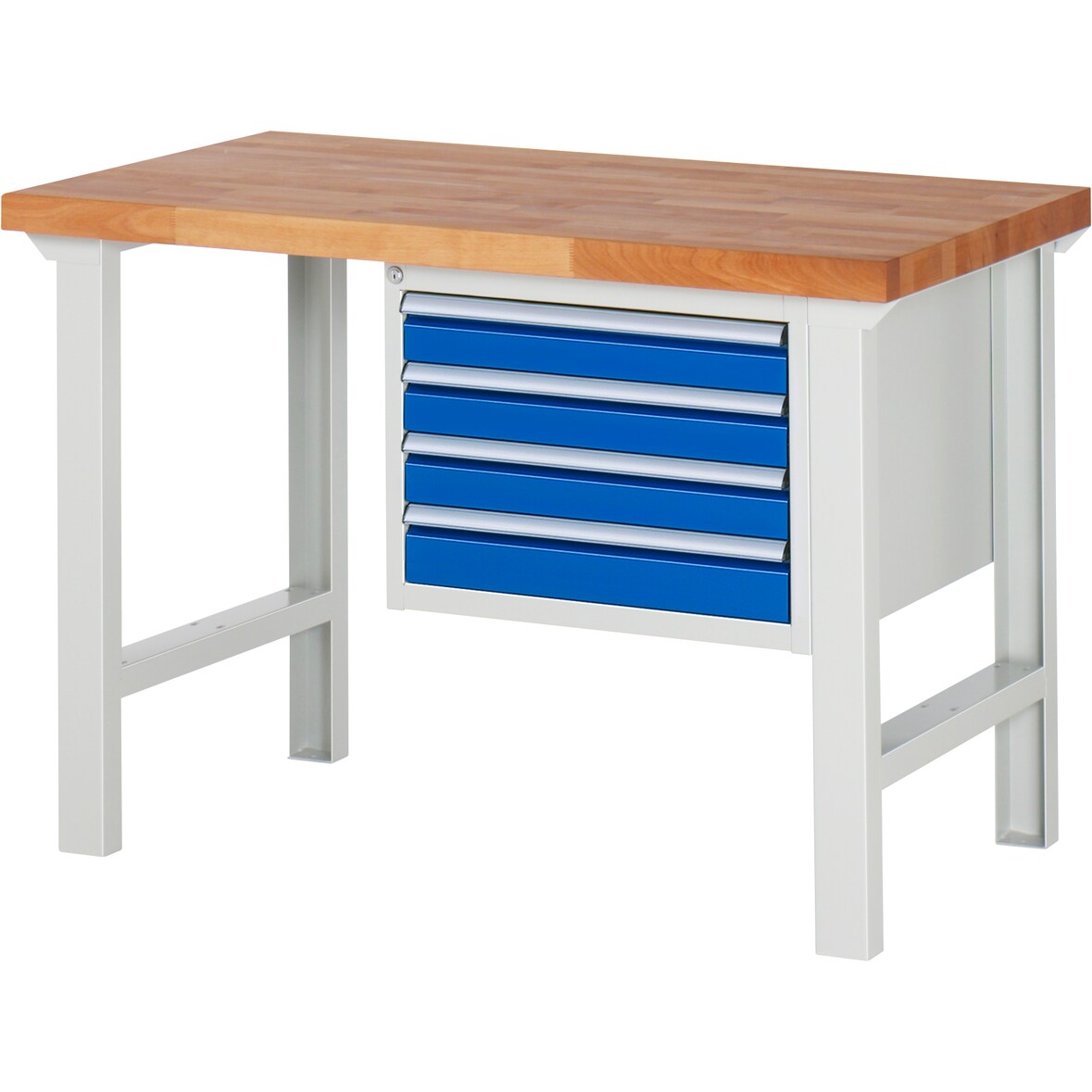 PROREGAL Werkbank Serie 7000 - Modell 7133 | HxBxT 84x125x70cm | 4x Schublade | Schubladenmaße 4x90mm | Lichtgrau | Arbeitstisch Werktisch