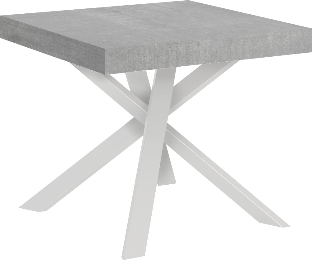 Ausziehbarer Tisch 90x90/194 cm Clerk Zementplatte - Weiße Beine