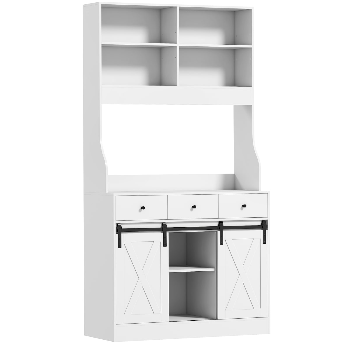 HOMCOM alacena de cocina con 2 puertas corredizas 3 cajones encimera para microondas y estantes ajustables blanco 93,5x40x180 cm