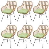 thumbnail of 6er-Set Esszimmerstuhl HWC-P17, Küchenstuhl Korbstuhl Rattansessel Rattanstuhl Stuhl, Kubu Rattan Metall ~ Polster grün