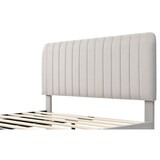 thumbnail of Polsterbett 140×200 mit verstellbarem Kopfteil, Lattenrost, gepolstert, Leinenbezug, Massivholz- und Metallrahmen, Grau-Beige