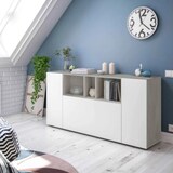 thumbnail of Dmora Highboard Paterson, Modernes Sideboard mit 3 Türen, Wohnzimmerbuffet mit Fächern, Wohnzimmer-Sideboard, 150x41h76 cm, Weiß und Zement