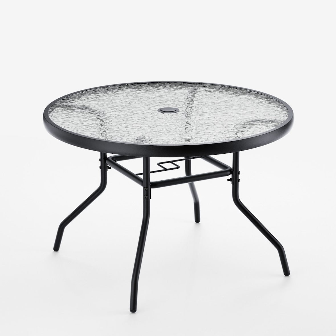 Helloshop26 - Table de jardin ronde 70 x 70 x 45,5 cm avec trou pour parasol et surface lisse style moderne en verre trempé noir 20_0017036