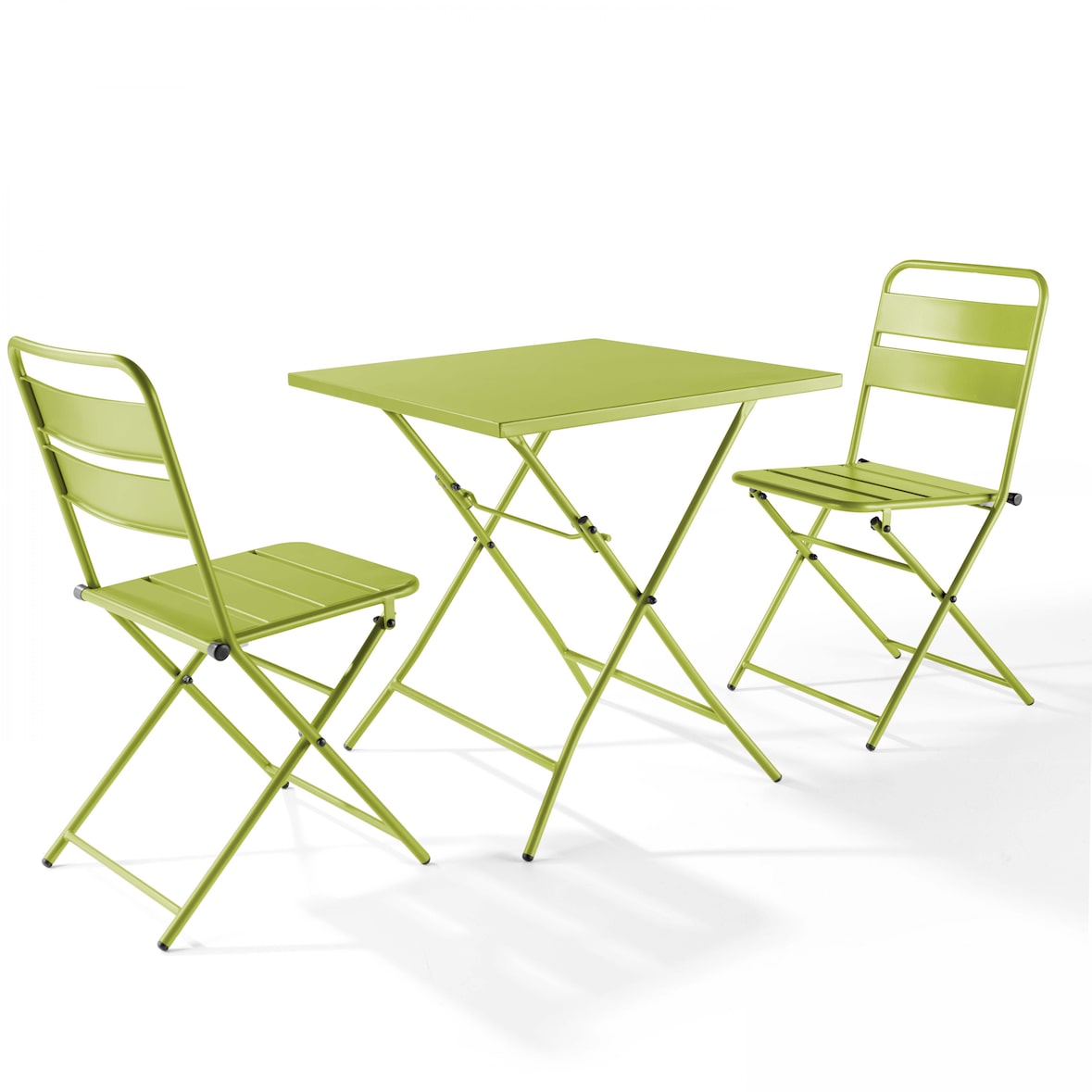 Ensemble table de terrasse pliante et 2 chaises acier vert - Oviala