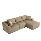 thumbnail of Merax Modulares Cord-Sofa Set – 2-Sitzer mit Chaiselongue, 5 Kissen, Seitentaschen & Getränkehalter, Khaki