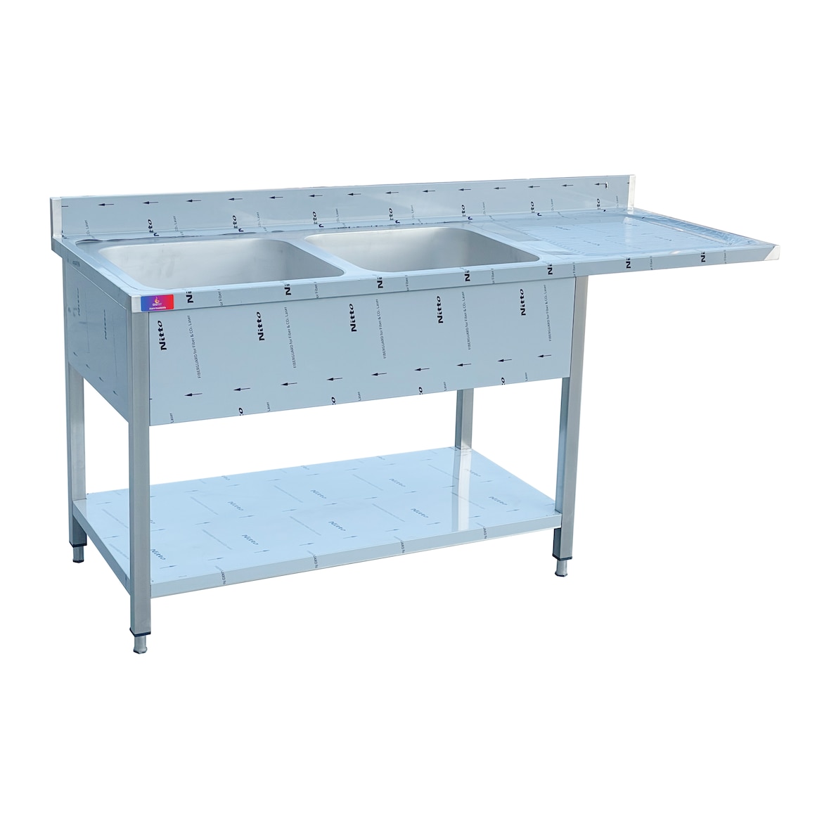 - Fregadero industrial de acero inoxidable 2 senos 1 escurridor y hueco lavavajillas 1800 x 700 x 850 + 100 mm