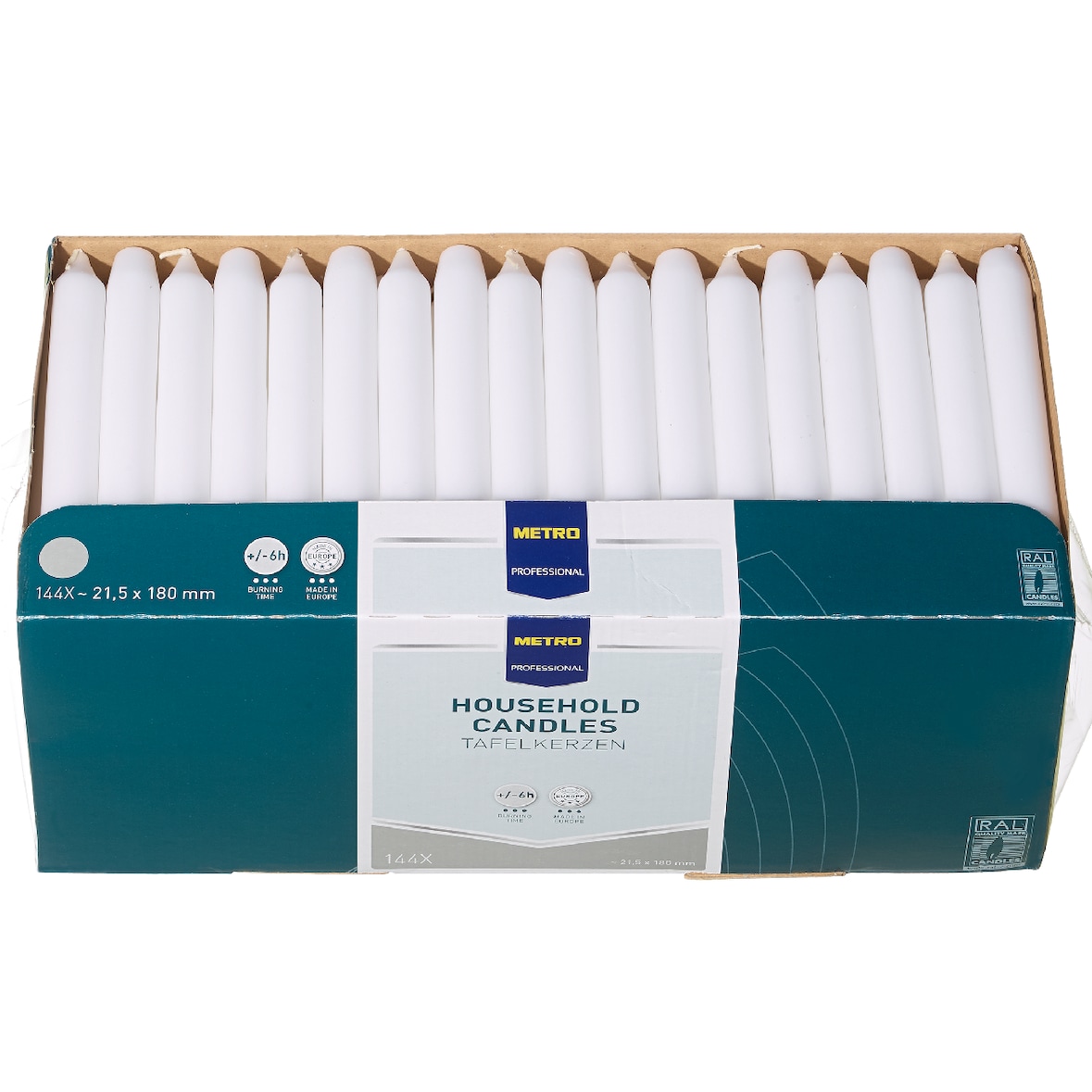 METRO PROFESSIONAL Candela a stelo, paraffina, Ø 2.15 x 18 cm, 6 ore di combustione, bianco, 144 pezzi