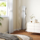 thumbnail of HOMCOM espejo de pie cuerpo entero 160x50 cm sin marco, espejo de pie forma ondulada con soporte y base de madera, para salón, entrada, negro